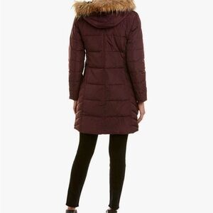 Cole Haan Women's 32" Signature Hooded Taffeta Down Coat Merlot Size XS
